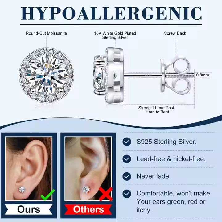Brilliant VVS Halo Stud Earrings – Moissanite Shine That Speaks for Itself