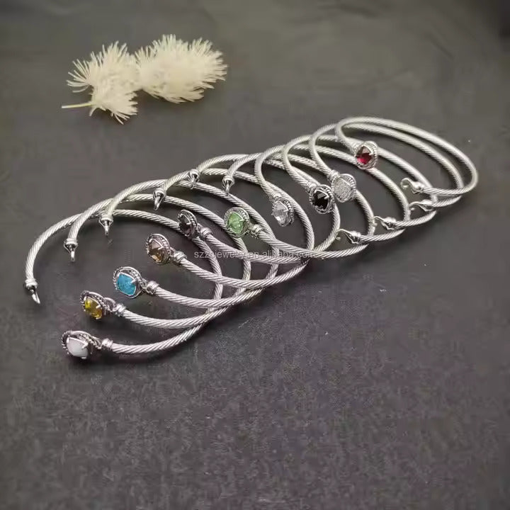David-Inspired Twist Cable Gemstone Bangles – 17cm & 19cm