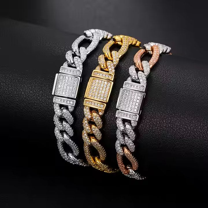 10mm Moissanite Cuban Link Bracelet – Gold, Silver & Two-Tone