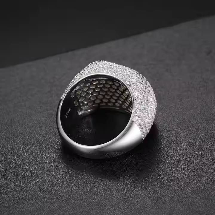 Iced Out Moissanite Signet Ring - 925 Sterling Silver