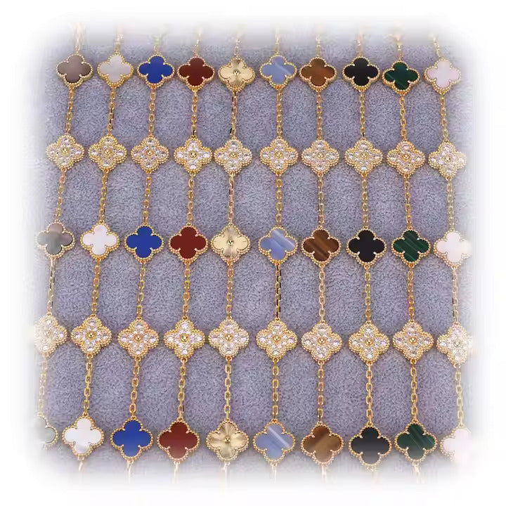 Clover Diamond Flower Bracelet – 925 Silver, 18K Gold Plated Luxury Lucky Charm