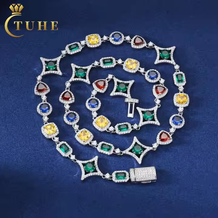 Colored Moissanite Tennis Chain Necklace & Bracelet
