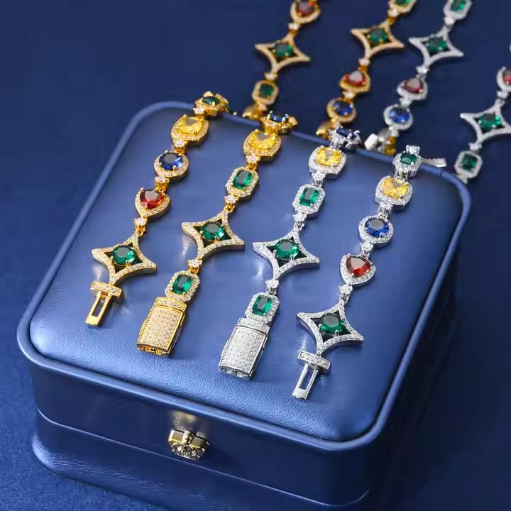 Colored Moissanite Tennis Chain Necklace & Bracelet