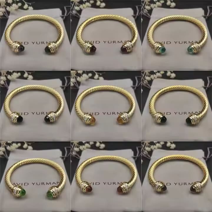 David-Inspired Gold Cable Gemstone Bangles – 17cm & 19cm