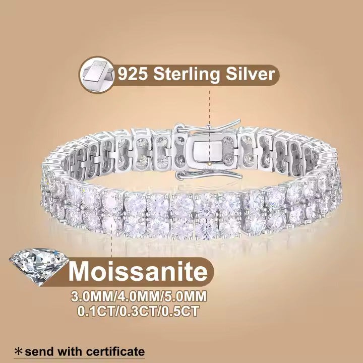 Double Row Moissanite Bracelet (3mm–5mm)
