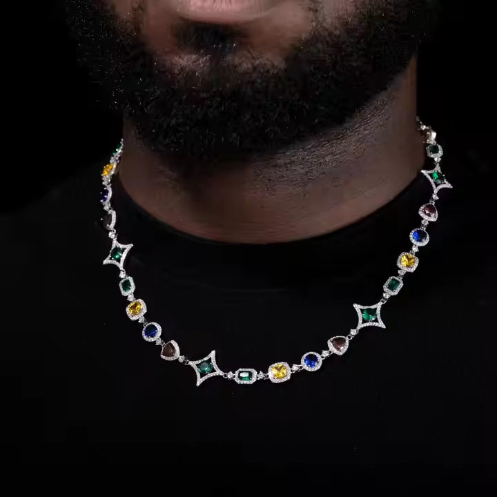 Colored Moissanite Tennis Chain Necklace & Bracelet