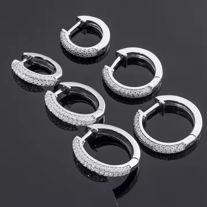 Iced Out VVS Moissanite Hoop Earrings – 925 Silver, Multiple Sizes (10mm–20mm)