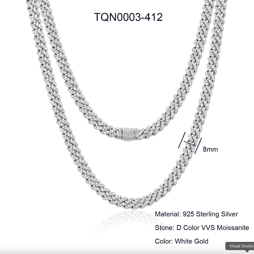 Moissanite Cuban Link Chain – 6mm to 20mm | White Gold