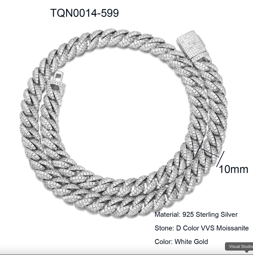 Moissanite Cuban Link Chain – 6mm to 20mm | White Gold
