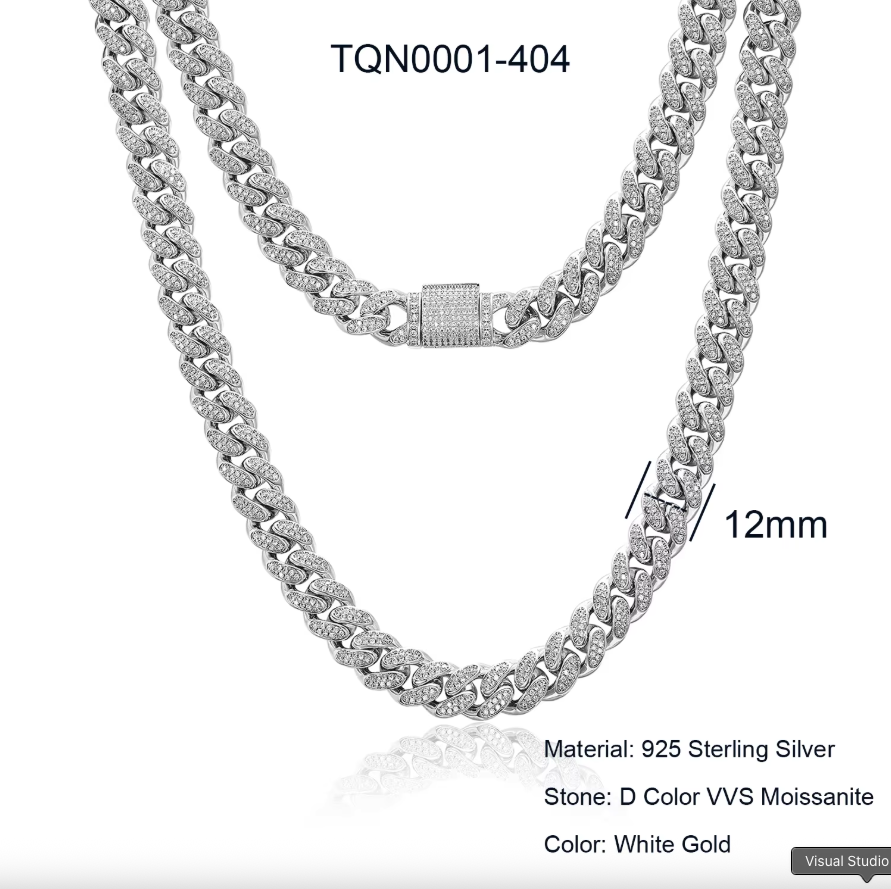 Moissanite Cuban Link Chain – 6mm to 20mm | White Gold