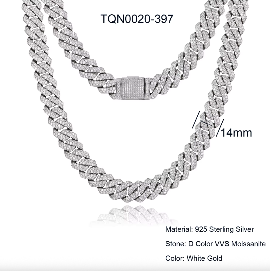 Moissanite Cuban Link Chain – 6mm to 20mm | White Gold