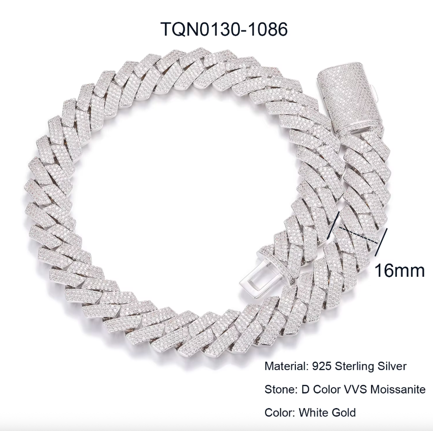 Moissanite Cuban Link Chain – 6mm to 20mm | White Gold