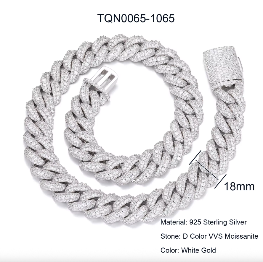 Moissanite Cuban Link Chain – 6mm to 20mm | White Gold