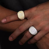 Iced Out Moissanite Signet Ring - 925 Sterling Silver