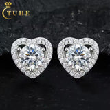VVS Moissanite Heart Halo Stud Earrings – 925 Sterling Silver